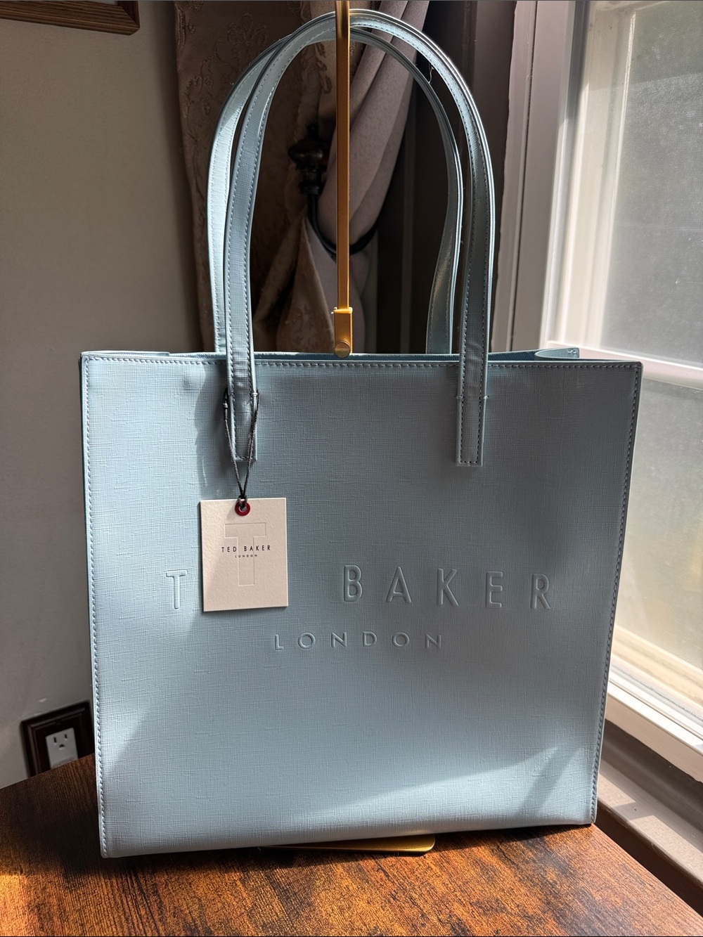 NWT Ted Baker Pale Blue Structured Tote with Embossed Logo